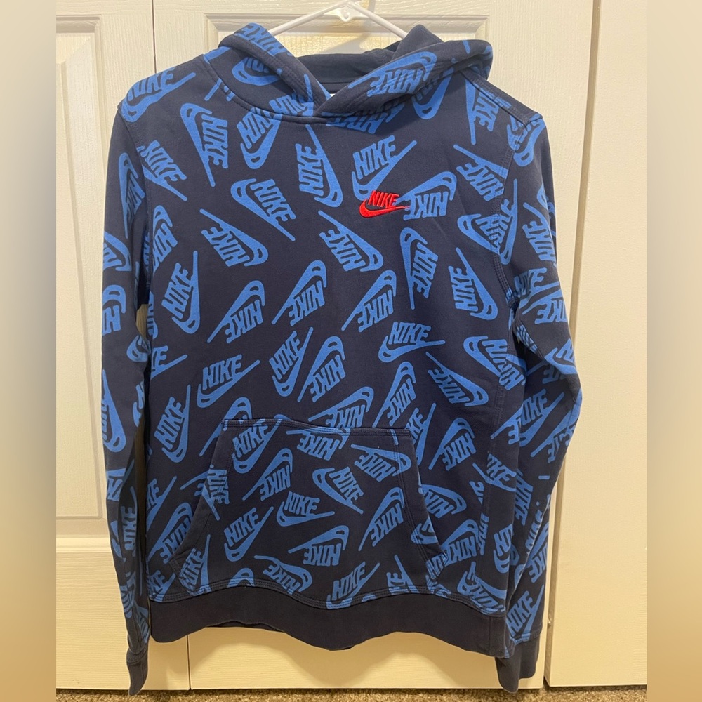 Nike Black and Blue Graphic Hoodie